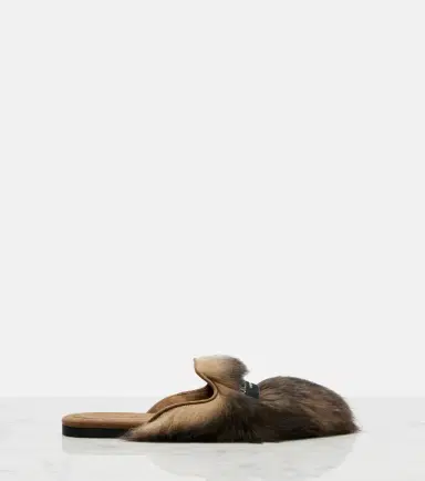 Dolce & Gabbana Logo suede-trimmed shearling mules | Thumbnail 4