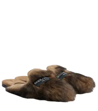 Dolce & Gabbana Logo suede-trimmed shearling mules | Thumbnail 1