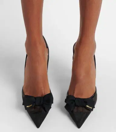 Prada 100 leather-trimmed mesh slingback pumps | Thumbnail 5 Prada 100 leather-trimmed mesh slingback pumps | Thumbnail 5