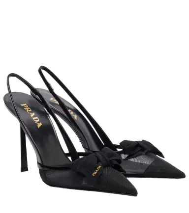 Prada 100 leather-trimmed mesh slingback pumps | Thumbnail 1 Prada 100 leather-trimmed mesh slingback pumps | Thumbnail 1