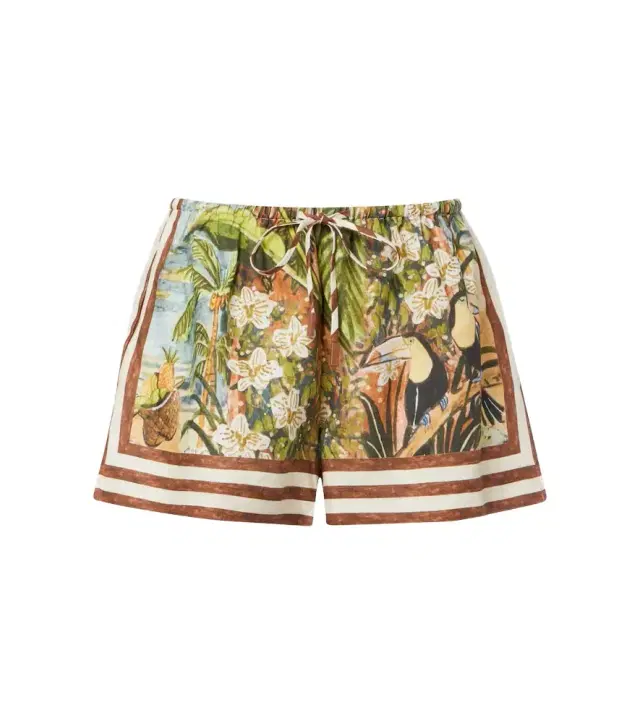 Alémais Toucan Tango printed linen shorts