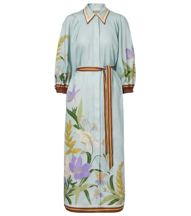 Alémais Belted floral linen shirt dress