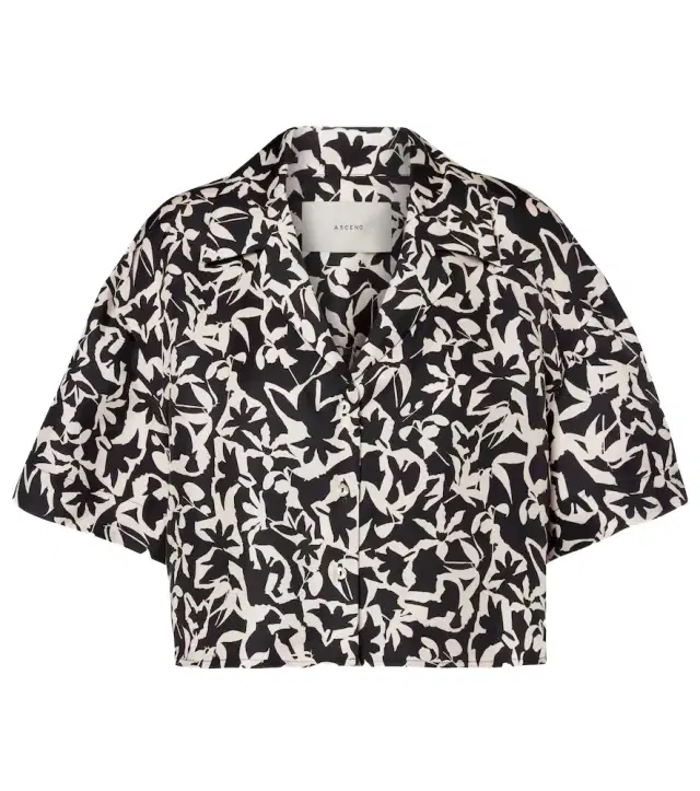 Lincoln printed cropped silk twill shirt