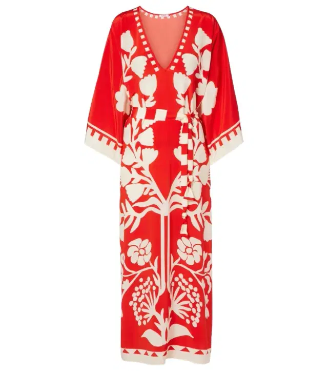 Eres Holi belted printed silk kaftan