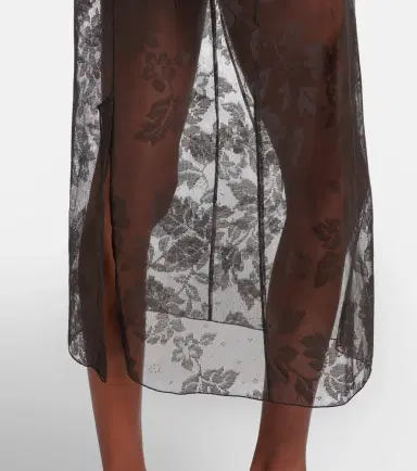 Prada Floral lace cotton midi skirt | Thumbnail 3