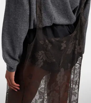 Prada Floral lace cotton midi skirt | Thumbnail 4