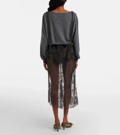 Prada Floral lace cotton midi skirt | Thumbnail 5