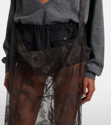 Prada Floral lace cotton midi skirt | Thumbnail 6