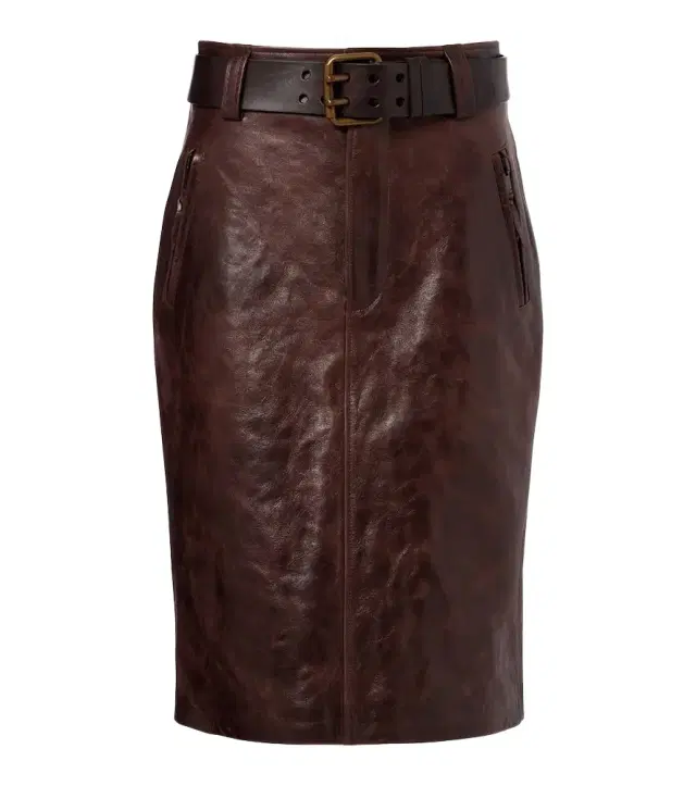 Belted leather pencil skirt