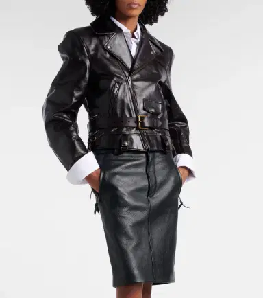 Saint Laurent Belted leather biker jacket | Thumbnail 3 Saint Laurent Belted leather biker jacket | Thumbnail 3