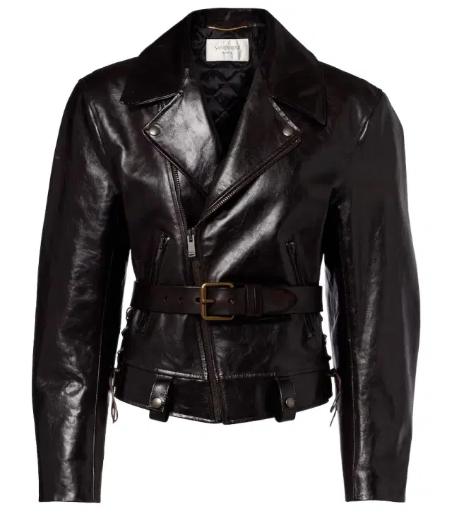 Saint Laurent Belted leather biker jacket
