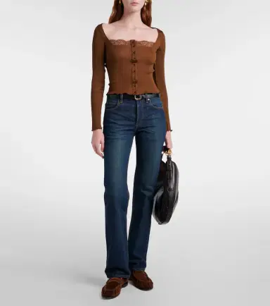 Saint Laurent Lace-trimmed ribbed-knit silk jersey top | Thumbnail 2 Saint Laurent Lace-trimmed ribbed-knit silk jersey top | Thumbnail 2