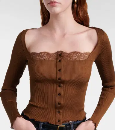 Saint Laurent Lace-trimmed ribbed-knit silk jersey top | Thumbnail 4 Saint Laurent Lace-trimmed ribbed-knit silk jersey top | Thumbnail 4