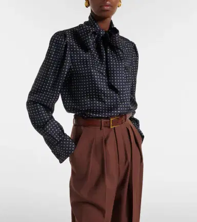 Saint Laurent Printed tie-neck silk crêpe de chine blouse | Thumbnail 4