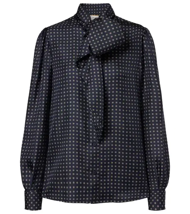 Printed tie-neck silk crêpe de chine blouse