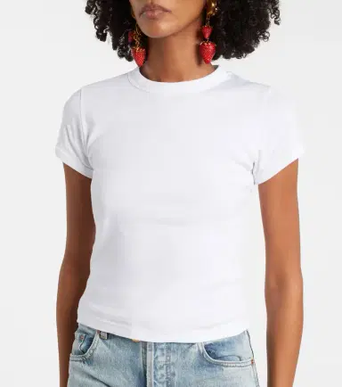 Saint Laurent Cassandre ribbed-knit cotton jersey T-shirt | Thumbnail 4 Saint Laurent Cassandre ribbed-knit cotton jersey T-shirt | Thumbnail 4