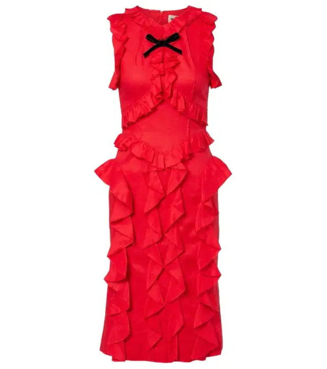 Shushu/Tong Bow-detail ruffled linen midi dress