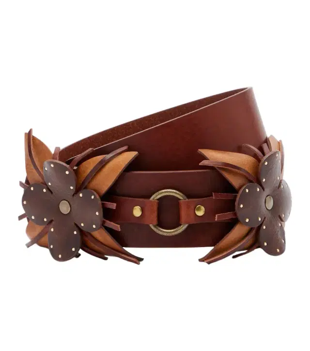 Aska floral-appliqué leather belt