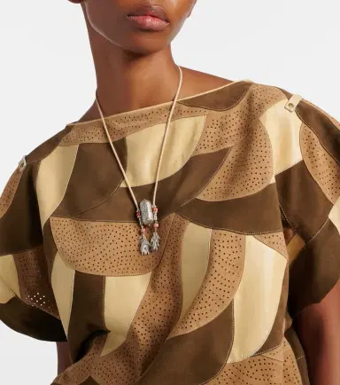 Isabel Marant Janis beaded leather-trimmed pendant necklace | Thumbnail 4