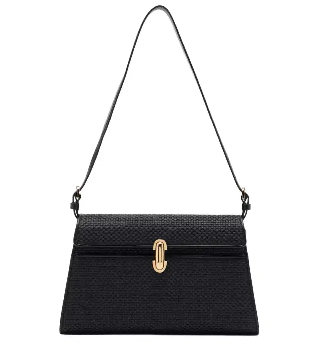 Savette Symmetry leather-trimmed raffia shoulder bag