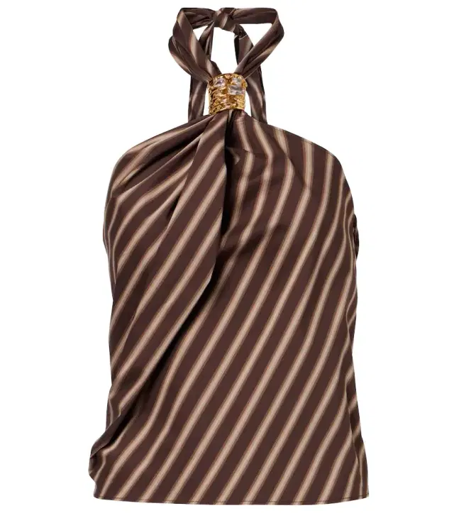 Gathered striped cotton-blend top
