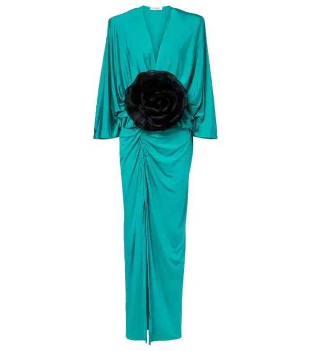 Floral-appliqué jersey maxi dress