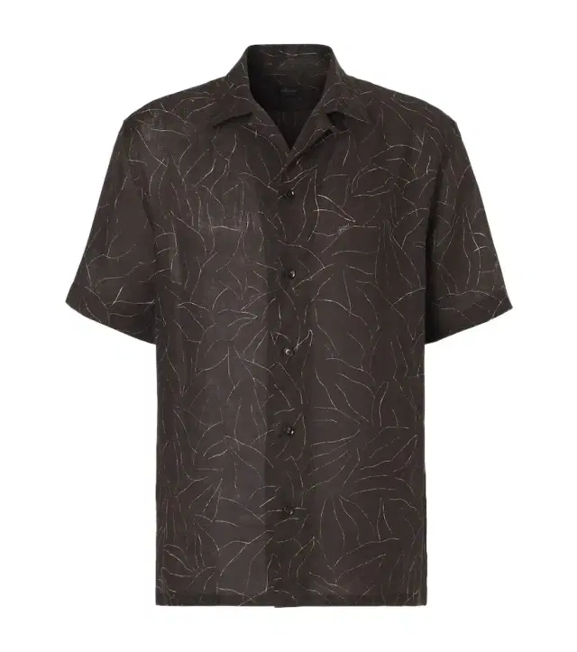 Printed linen bowling shirt