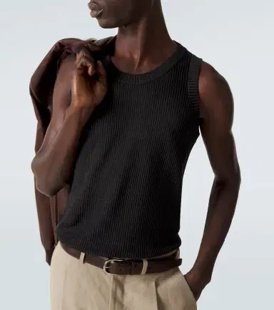 Brioni Ribbed-knit cotton, linen, and silk tank top | Thumbnail 2