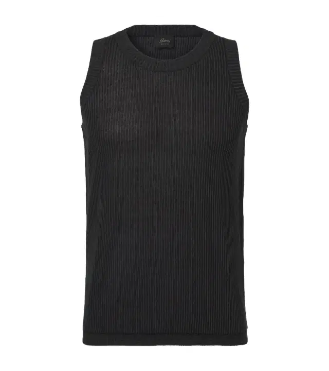 Brioni Ribbed-knit cotton, linen, and silk tank top