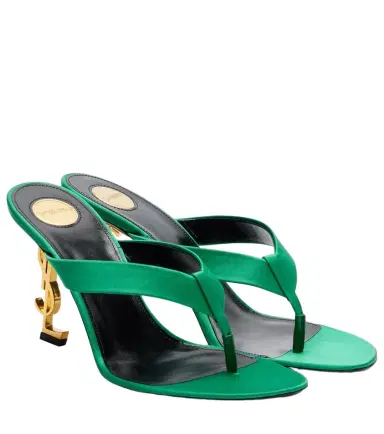Saint Laurent Opyum Cassandre crêpe satin thong sandals | Thumbnail 1