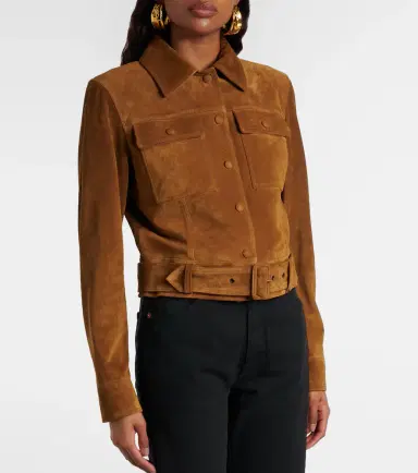 Saint Laurent Belted cropped suede jacket | Thumbnail 3