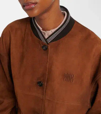 Miu Miu Logo suede blouson jacket | Thumbnail 4 Miu Miu Logo suede blouson jacket | Thumbnail 4