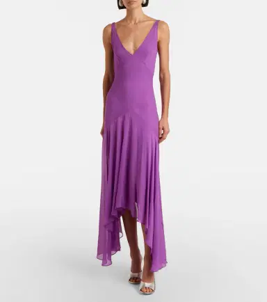 DE LA VALI Mystica asymmetric georgette midi dress | Thumbnail 6
