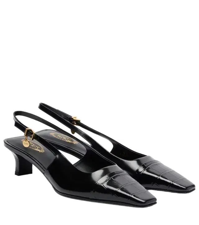 Croc-effect patent leather slingback pumps