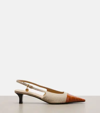 Tod's Leather-trimmed canvas slingback pumps | Thumbnail 4