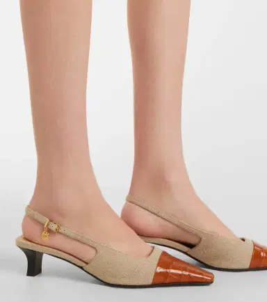 Tod's Leather-trimmed canvas slingback pumps | Thumbnail 5