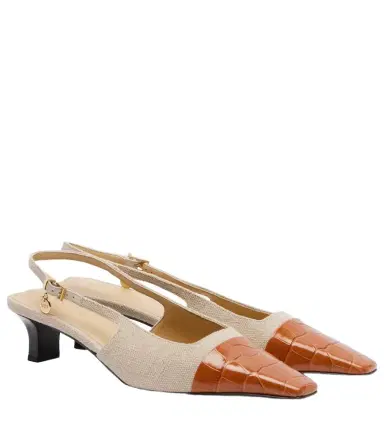 Tod's Leather-trimmed canvas slingback pumps | Thumbnail 1