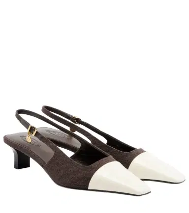 Tod's Leather-trimmed canvas slingback pumps | Thumbnail 1 Tod's Leather-trimmed canvas slingback pumps | Thumbnail 1