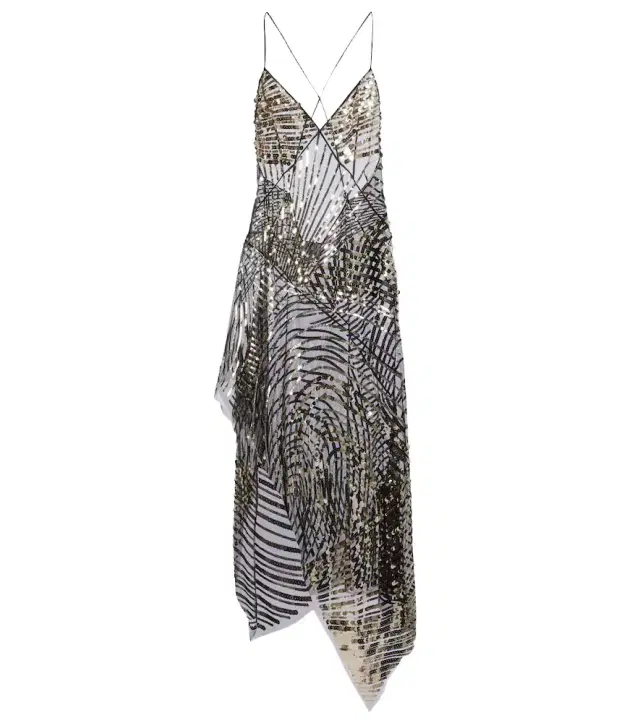Asymmetric sequined tulle slip dress