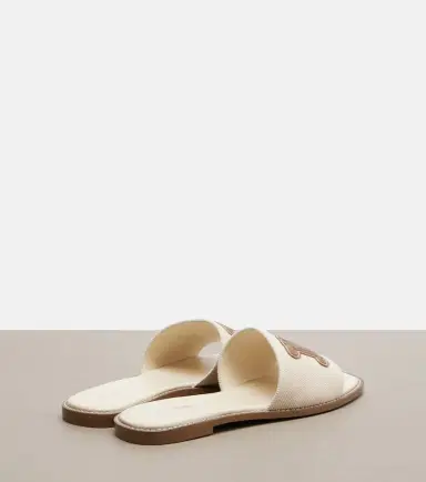 Max Mara Caucaso leather-trimmed canvas slides | Thumbnail 2 Max Mara Caucaso leather-trimmed canvas slides | Thumbnail 2