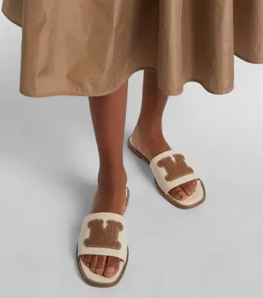 Max Mara Caucaso leather-trimmed canvas slides | Thumbnail 6 Max Mara Caucaso leather-trimmed canvas slides | Thumbnail 6