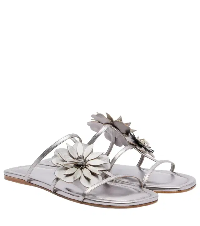 Zimmermann Floral-appliqué metallic leather sandals