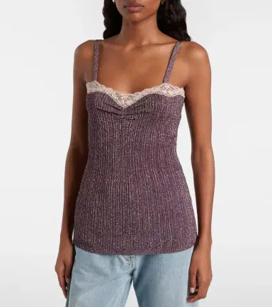 Valentino Lace-trimmed lamé top | Thumbnail 3 Valentino Lace-trimmed lamé top | Thumbnail 3