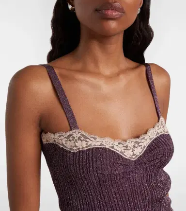 Valentino Lace-trimmed lamé top | Thumbnail 4 Valentino Lace-trimmed lamé top | Thumbnail 4