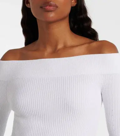 Alaïa Alaïa Ribbed-knit off-shoulder bodysuit | Thumbnail 2