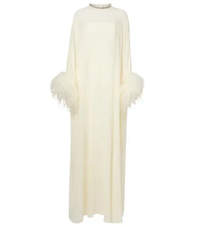 Roland Mouret Feather-trimmed caped silk chiffon gown