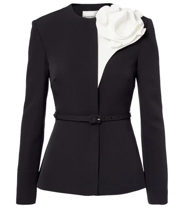 Floral-appliqué peplum crêpe blazer