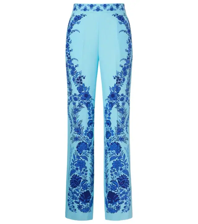 Floral silk straight pants