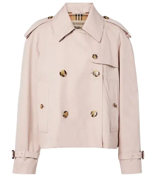 Cropped cotton gabardine trench coat