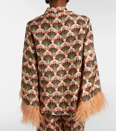 La DoubleJ Make An Exit feather-trimmed silk twill top | Thumbnail 5